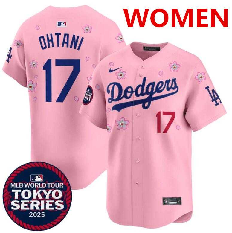 Womens Los Angeles Dodgers #17 Shohei Ohtani Pink 2025 Tokyo Series Limited Stitched Jersey Dzhi